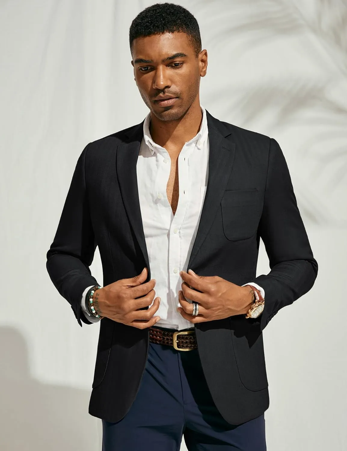 PJ PAUL JONES Men's Blazer Jacket Cotton Linen Sports Coats Regular Fit Two Buttons Herringbone Suit Jackets