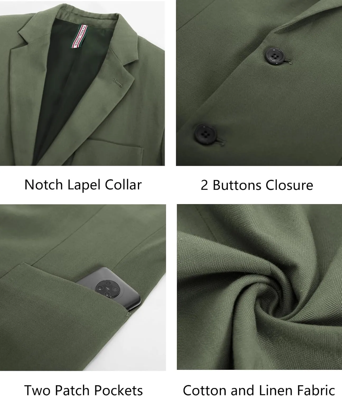 PJ PAUL JONES Men's Blazer Jacket Cotton Linen Sports Coats Regular Fit Two Buttons Herringbone Suit Jackets
