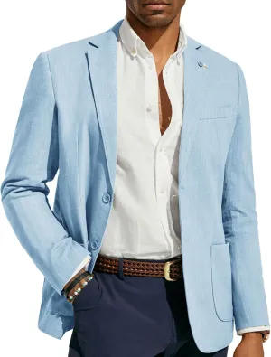 PJ PAUL JONES Mens Casual Blazers Lightweight Cotton-Linen Sport Coat 2 Button Unlined Suit Jacket