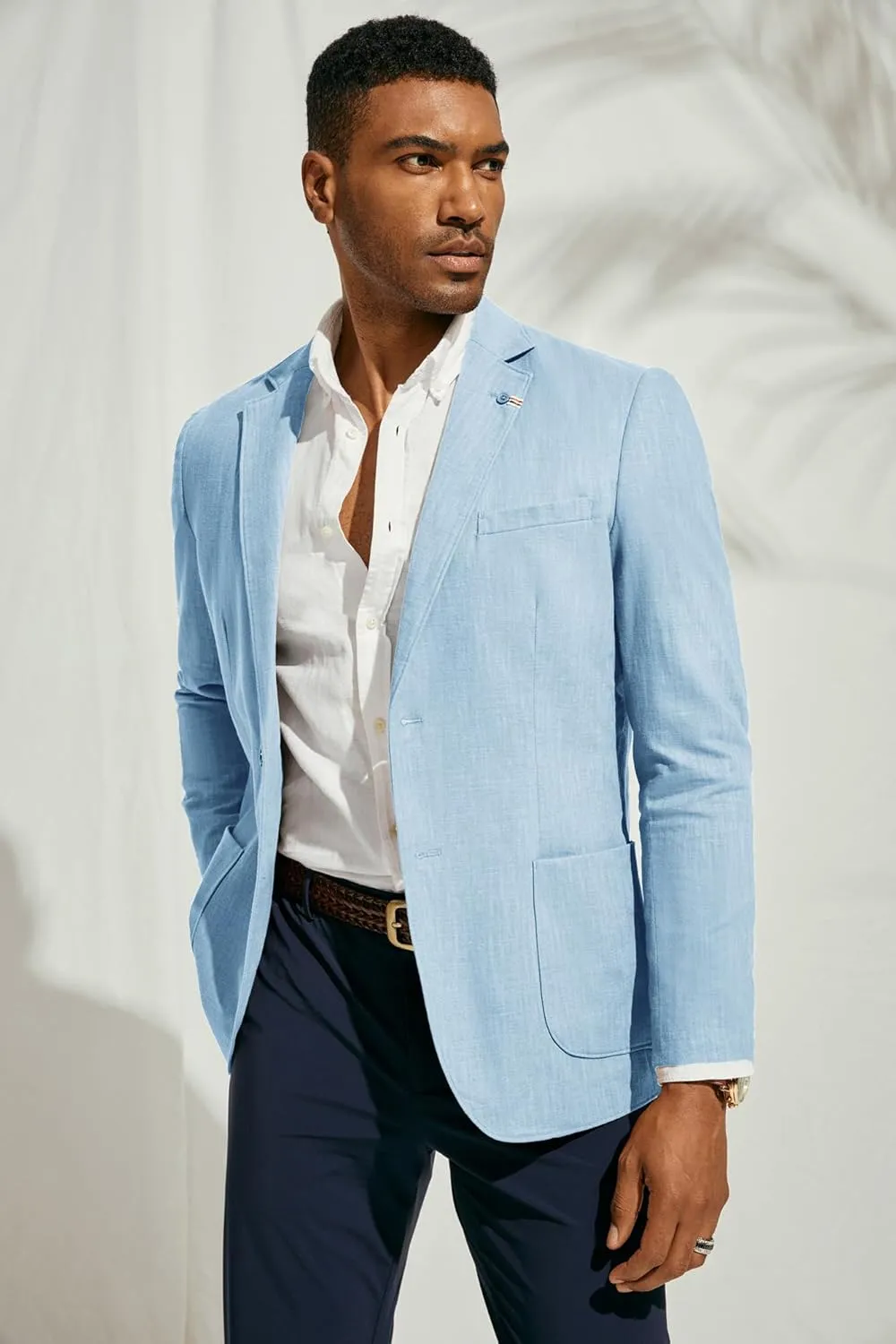 PJ PAUL JONES Mens Casual Blazers Lightweight Cotton-Linen Sport Coat 2 Button Unlined Suit Jacket
