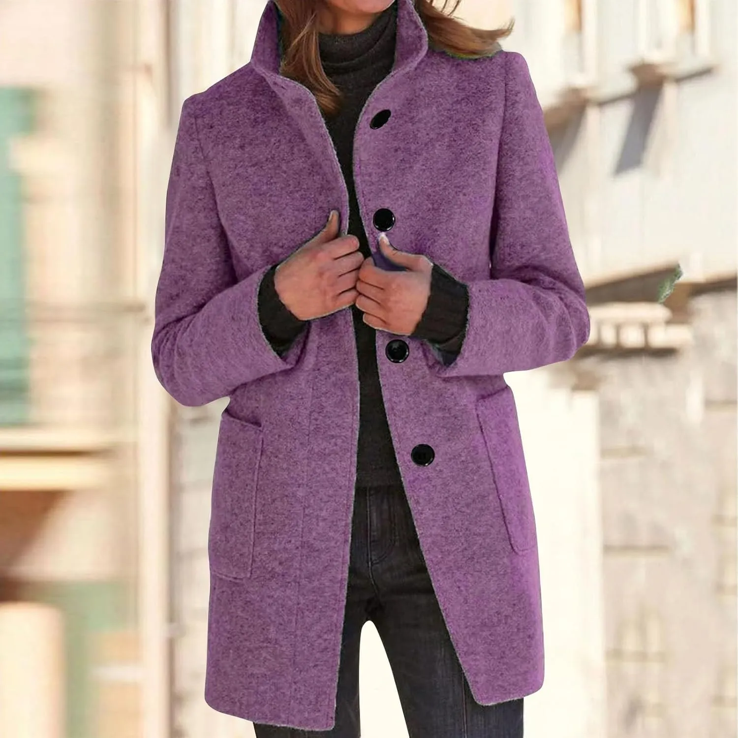 Plus Size Winter Coats for Women Single Breasted Long Trench Coat Jacket Stand Collar Soft Warm Suit Coat with Pocket
