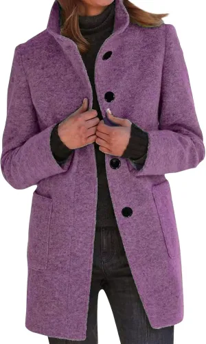 Plus Size Winter Coats for Women Single Breasted Long Trench Coat Jacket Stand Collar Soft Warm Suit Coat with Pocket