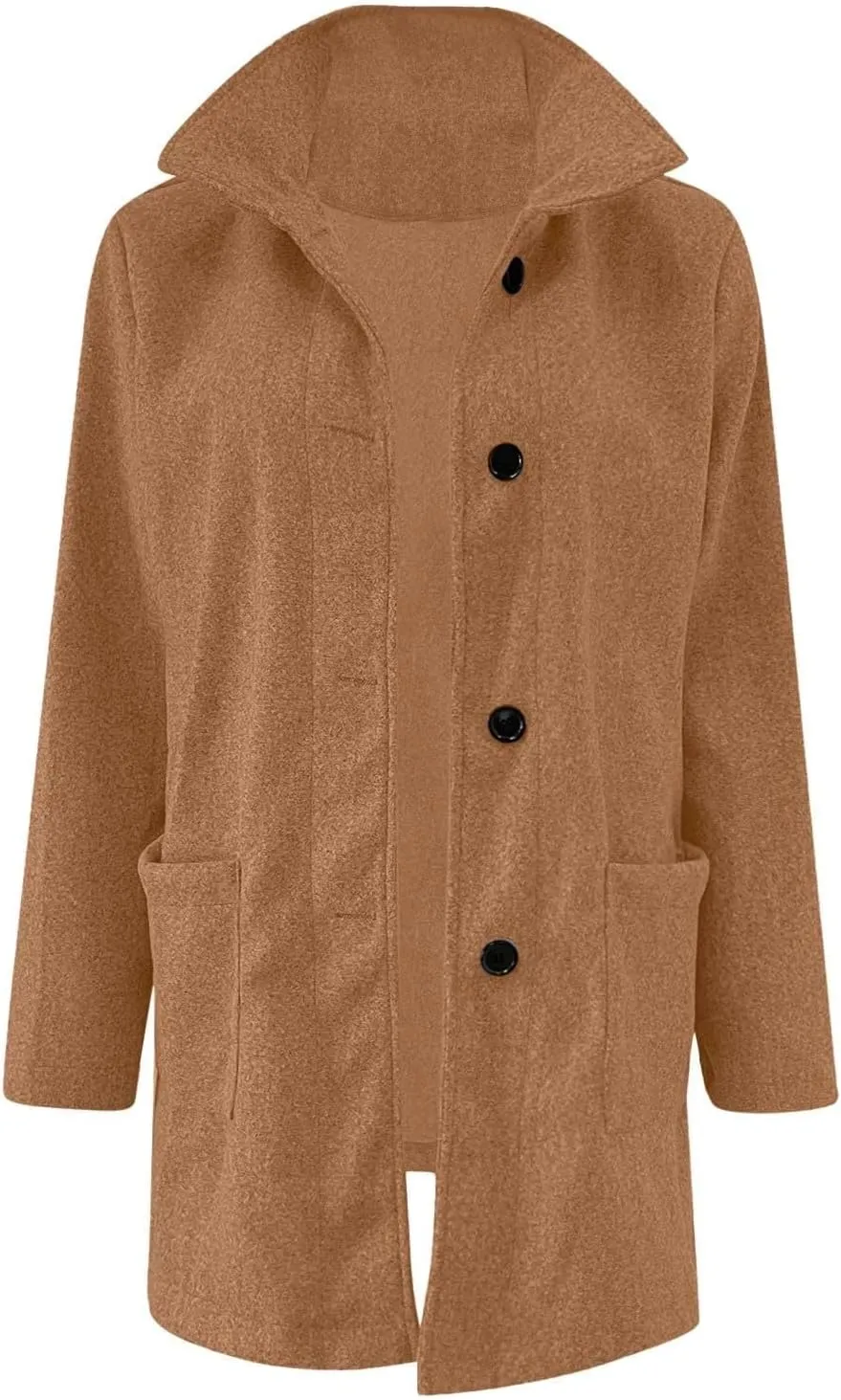Plus Size Winter Coats for Women Single Breasted Long Trench Coat Jacket Stand Collar Soft Warm Suit Coat with Pocket