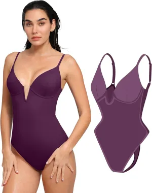Popilush Tummy Control Swimsuits for Women Deep V Neck One Piece Shapewear Swimsuit Slimming Swimwear Built in Bra