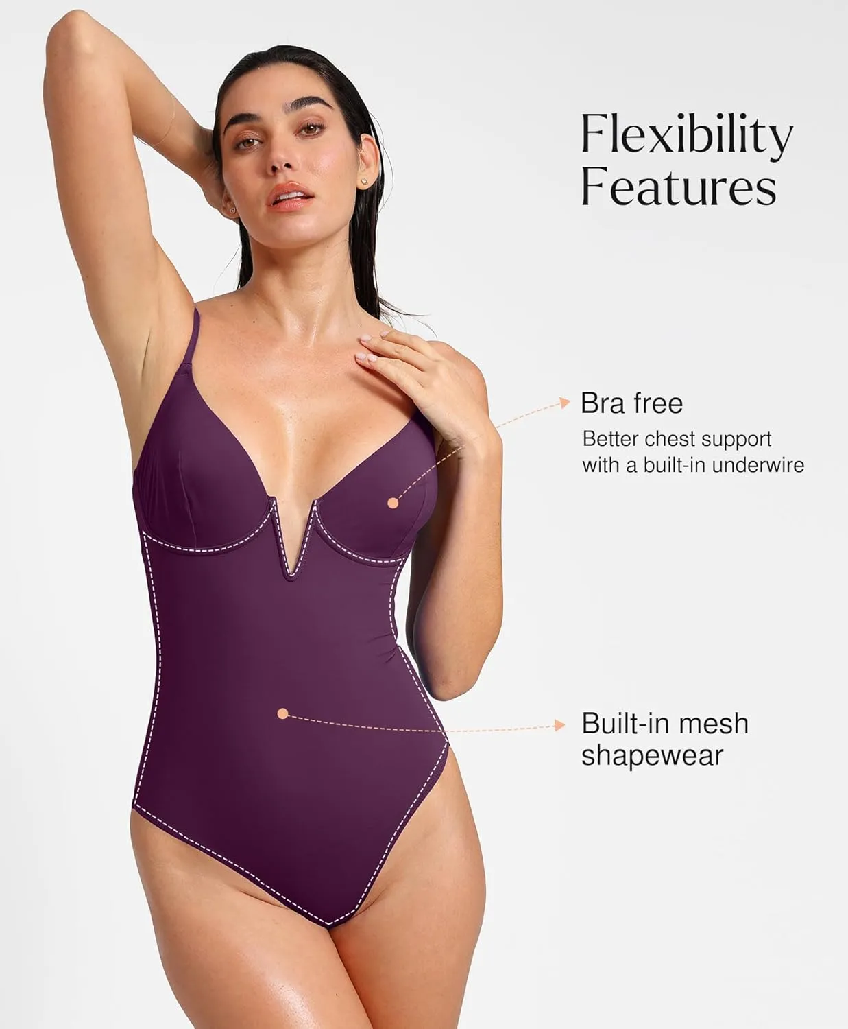 Popilush Tummy Control Swimsuits for Women Deep V Neck One Piece Shapewear Swimsuit Slimming Swimwear Built in Bra