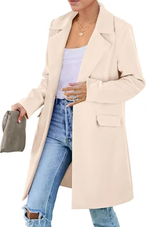 PRETTYGARDEN Women's 2025 Spring Fall Long Blazer Jackets Long Sleeve Lapel Pockets Loose Fit Work Casual Blazers Outerwear