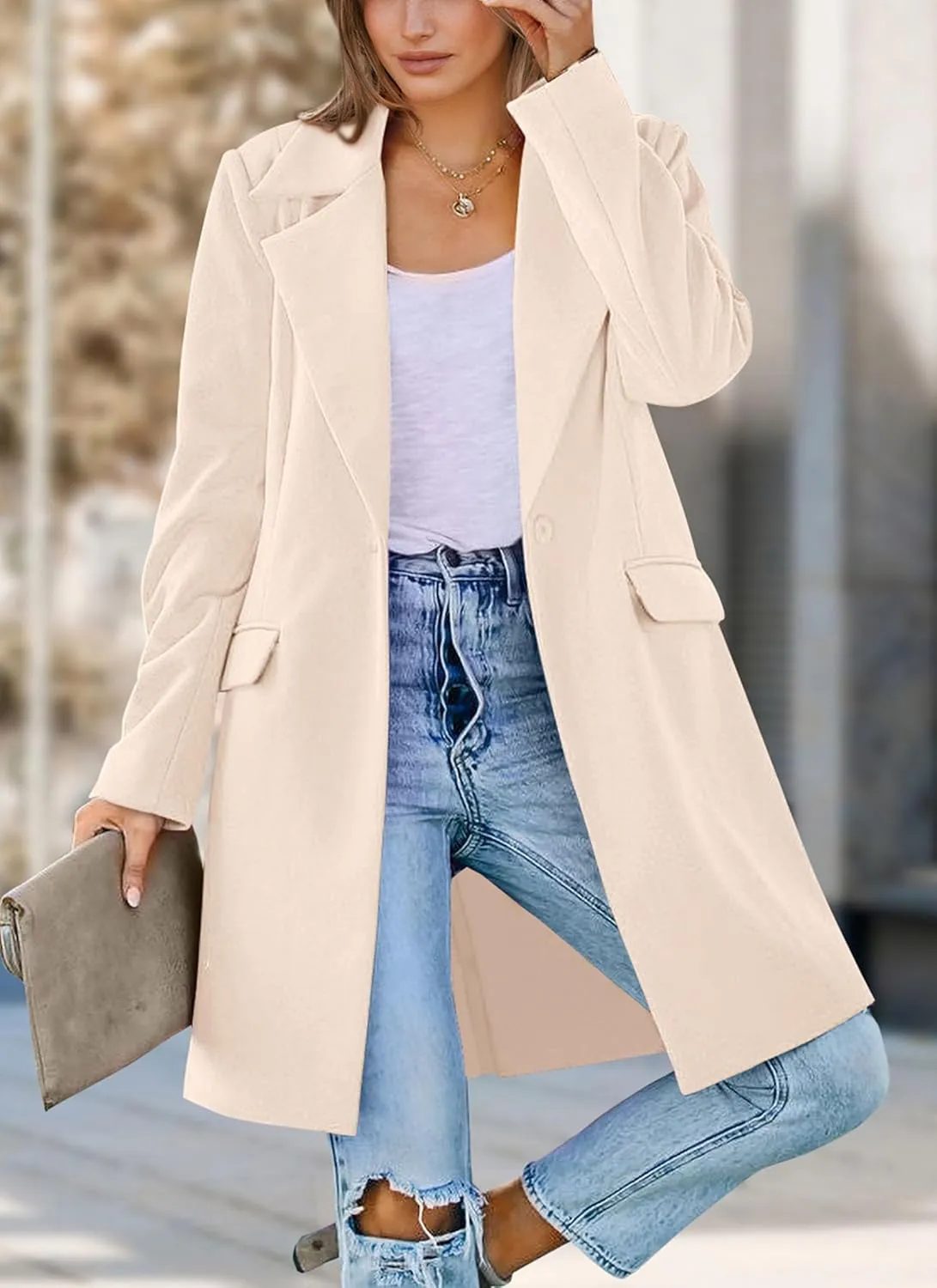 PRETTYGARDEN Women's 2025 Spring Fall Long Blazer Jackets Long Sleeve Lapel Pockets Loose Fit Work Casual Blazers Outerwear