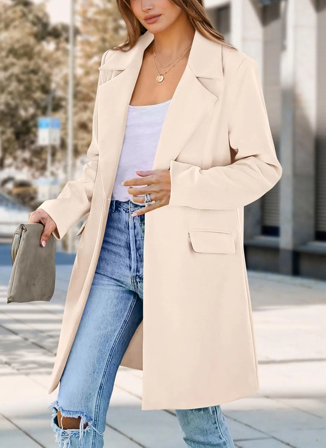 PRETTYGARDEN Women's 2025 Spring Fall Long Blazer Jackets Long Sleeve Lapel Pockets Loose Fit Work Casual Blazers Outerwear