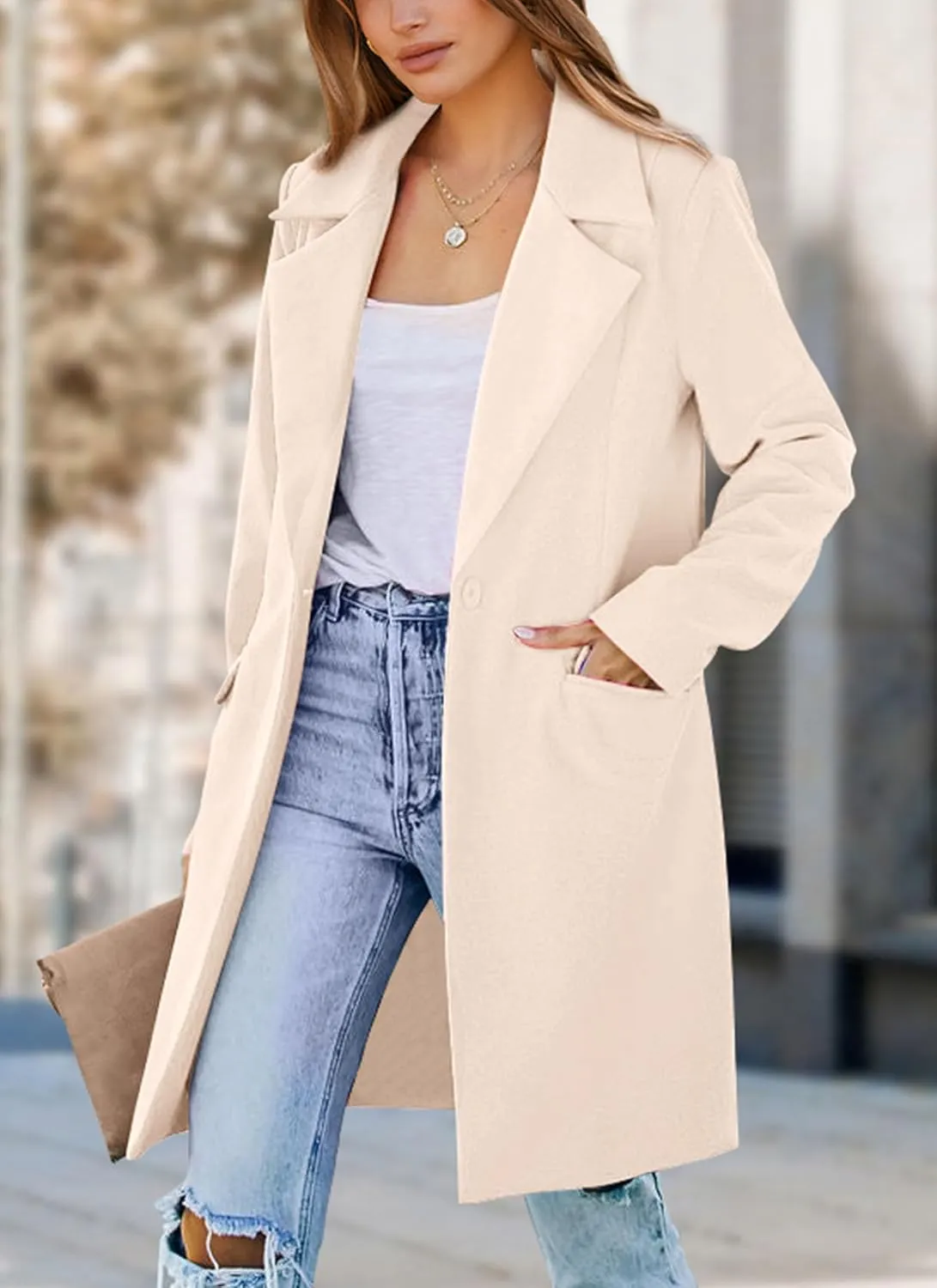PRETTYGARDEN Women's 2025 Spring Fall Long Blazer Jackets Long Sleeve Lapel Pockets Loose Fit Work Casual Blazers Outerwear