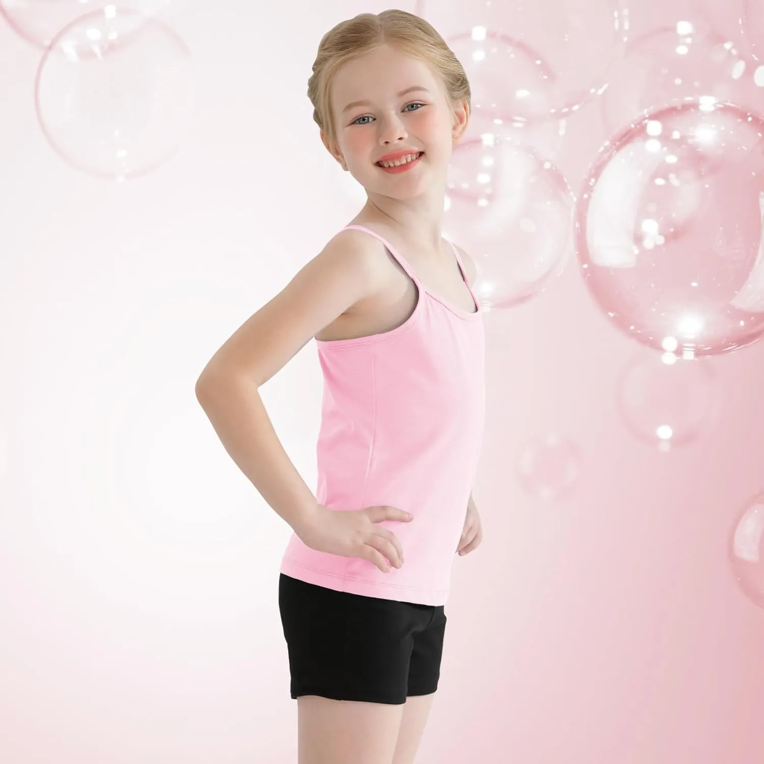 QBK 2T-12Years Girls Camisole Tank Tops Cotton Tagless Cami Sleeveless Spaghetti Undershirts for Gymnastics Dancewear