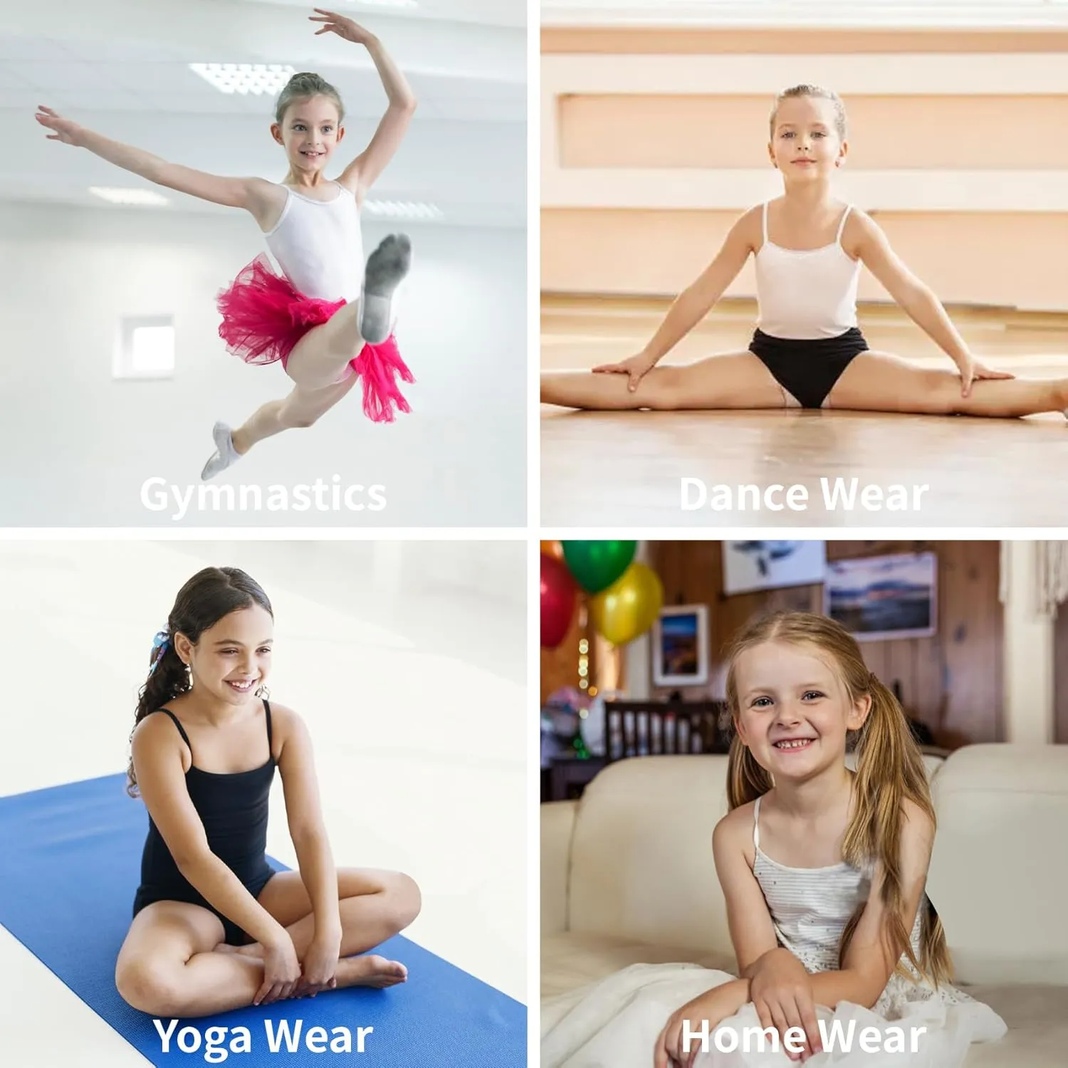 QBK 2T-12Years Girls Camisole Tank Tops Cotton Tagless Cami Sleeveless Spaghetti Undershirts for Gymnastics Dancewear