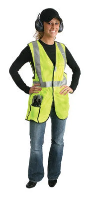 Radnor 2X Yellow Lightweight Polyester Class 2 Break-Away Vest With Front Hook And Loop Closure, 2" 3M Scotchlite Reflective Tape Striping And 2 Pockets
