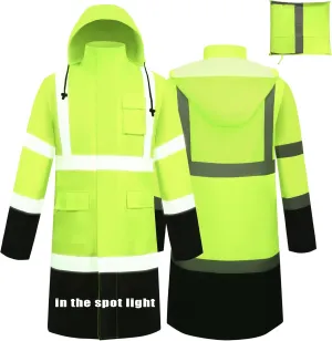 Raincoat Safety Work for Men Waterproof with Black Bottom, Rain Coats Interior Mesh High Visibility Rain Gear