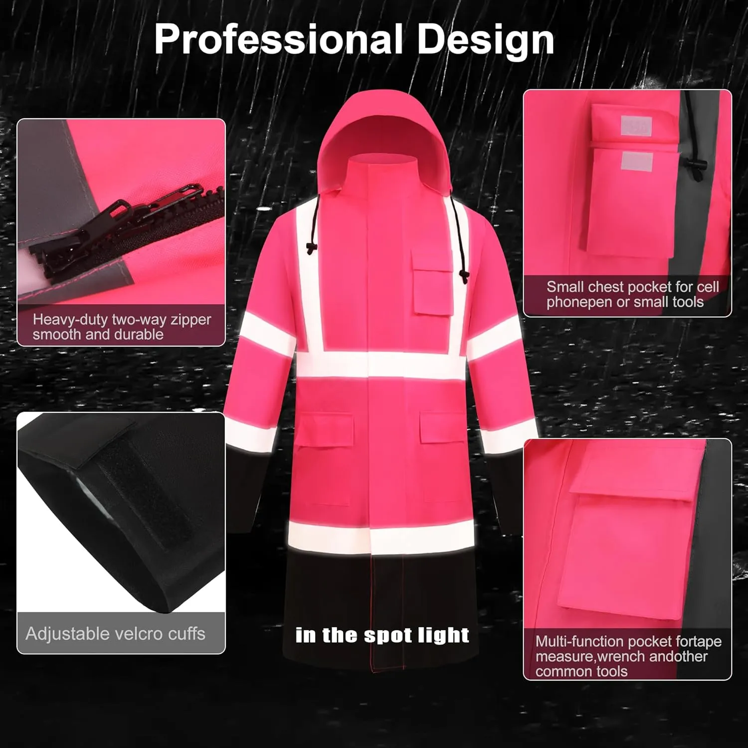 Raincoat Safety Work for Men Waterproof with Black Bottom, Rain Coats Interior Mesh High Visibility Rain Gear