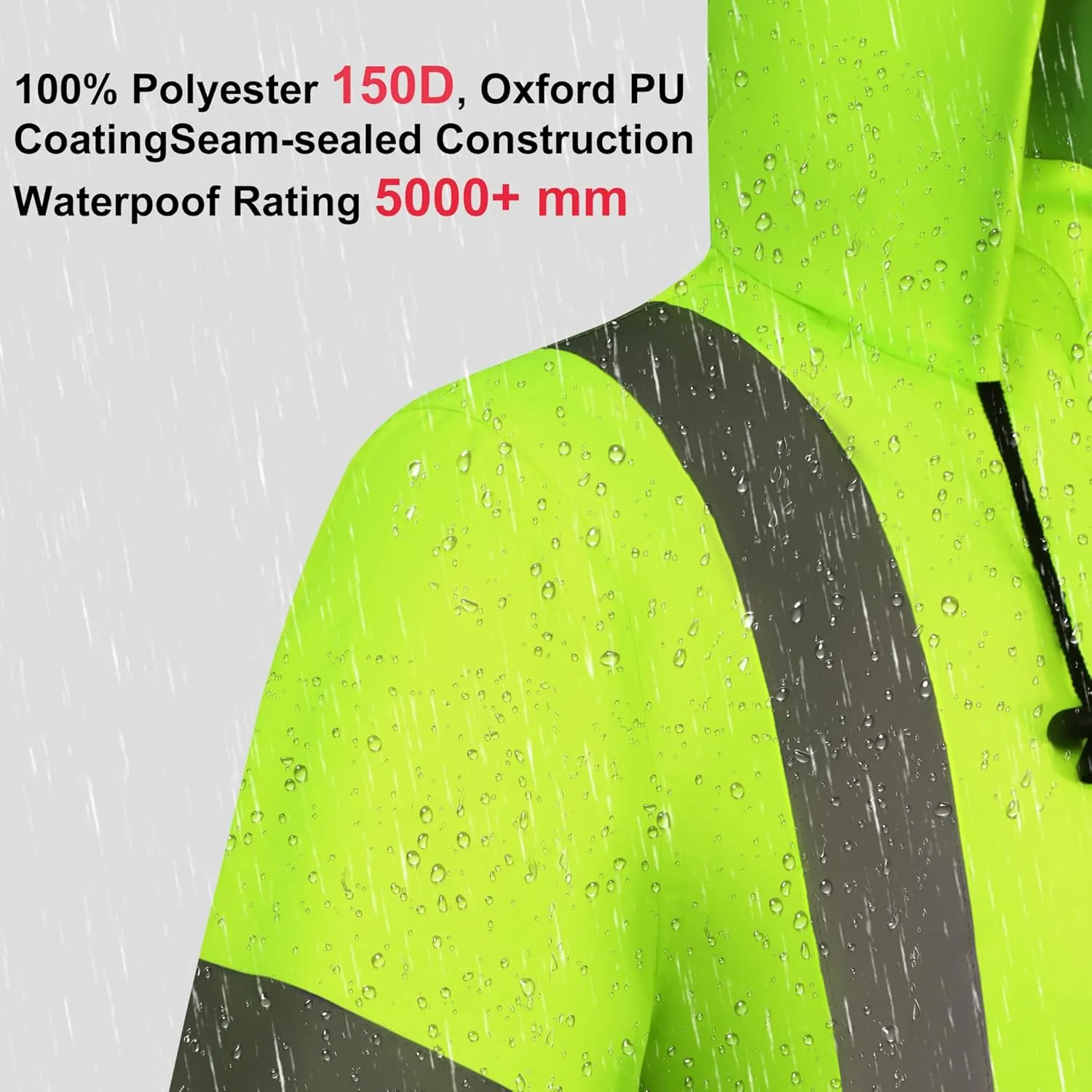 Raincoat Safety Work for Men Waterproof with Black Bottom, Rain Coats Interior Mesh High Visibility Rain Gear
