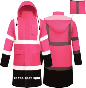 Raincoat Safety Work for Men Waterproof with Black Bottom, Rain Coats Interior Mesh High Visibility Rain Gear