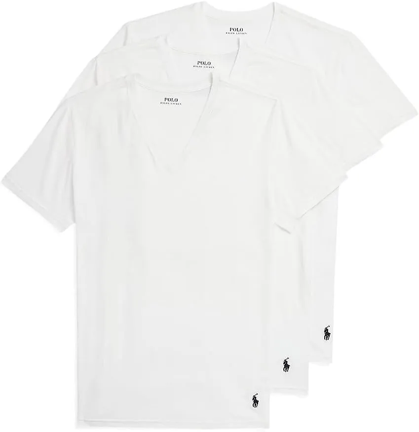 Ralph Lauren Men's 4D Flex Cooling Cotton Modal V-Neck Undershirts, White/Cruise Navy, Medium