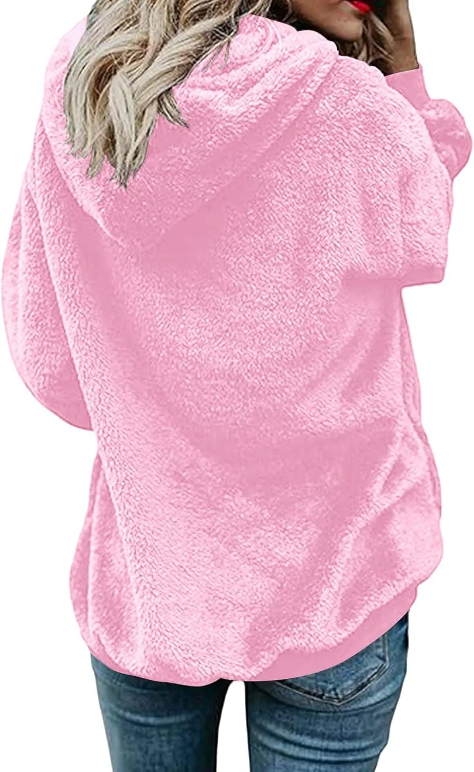 ReachMe Womens Warm Fuzzy Zip Up Hoodie Oversized Sherpa Jacket with Pockets Faux Fur Fleece Winter Coats
