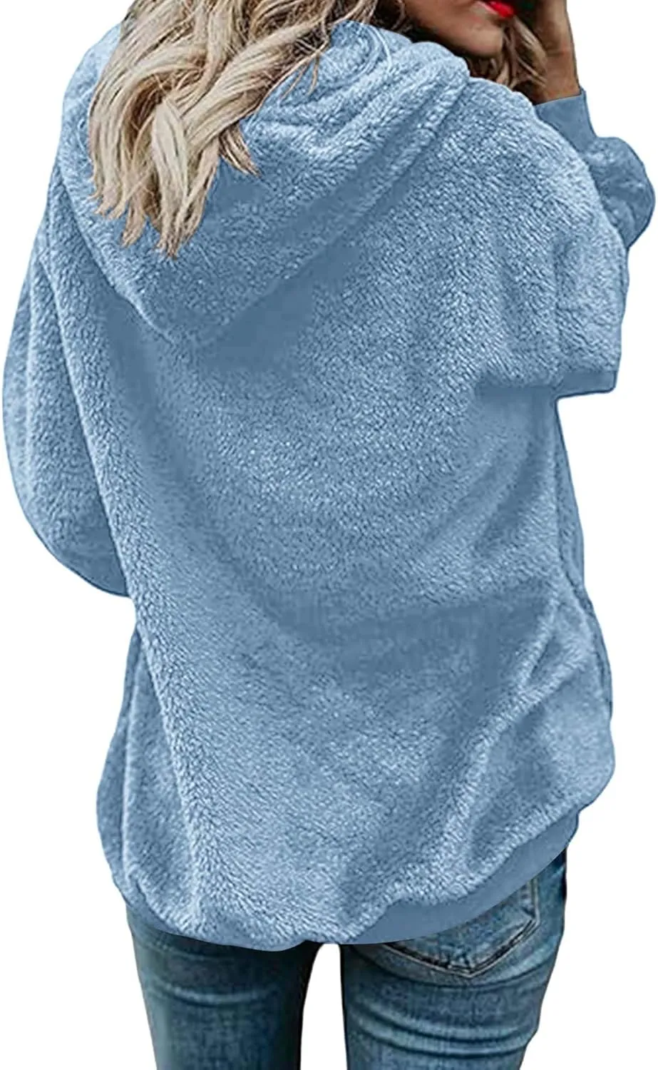ReachMe Womens Warm Fuzzy Zip Up Hoodie Oversized Sherpa Jacket with Pockets Faux Fur Fleece Winter Coats