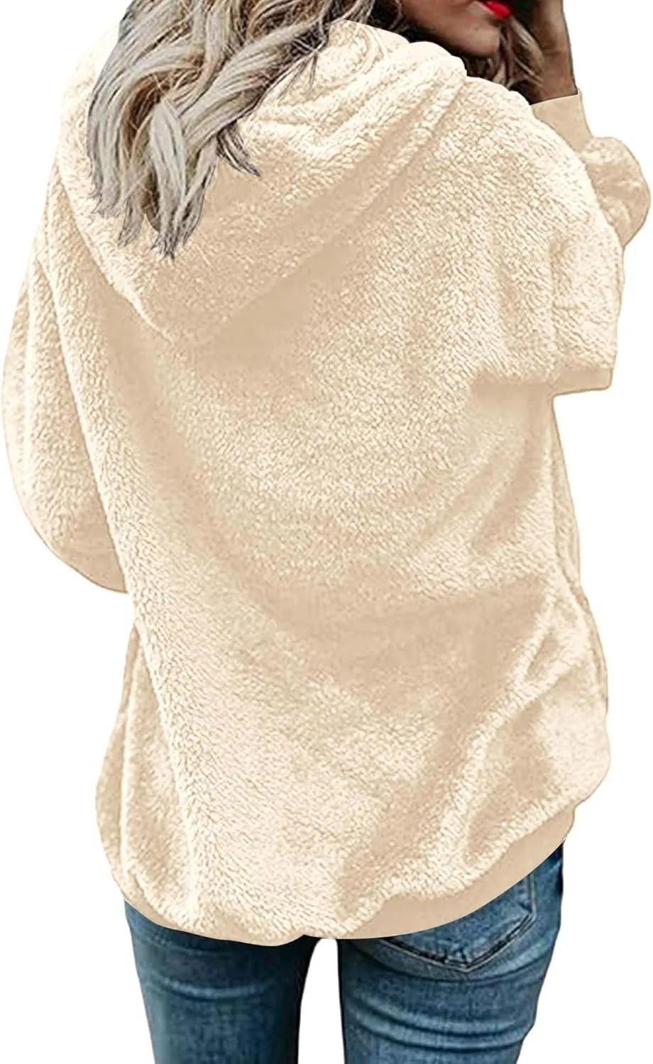 ReachMe Womens Warm Fuzzy Zip Up Hoodie Oversized Sherpa Jacket with Pockets Faux Fur Fleece Winter Coats