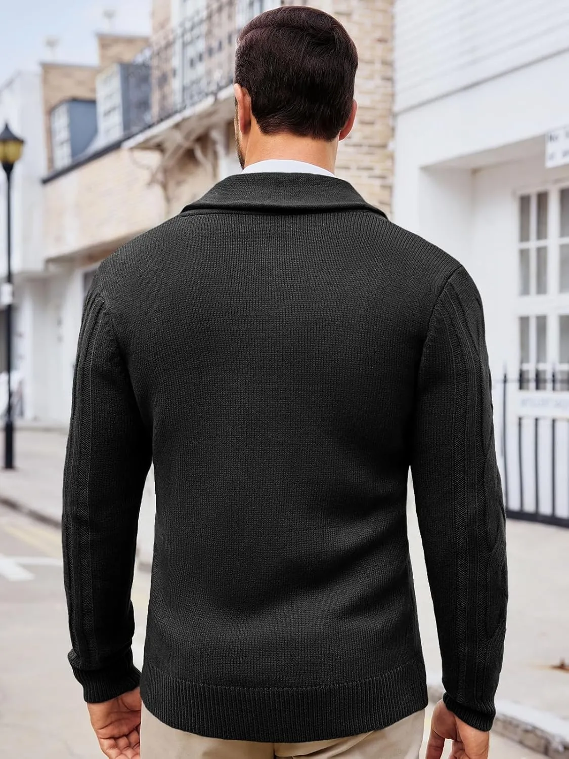Runcati Mens Cardigan Sweater Cable Knit Button Down Shawl Collar Casual Long Sleeve Fall Winter Sweaters