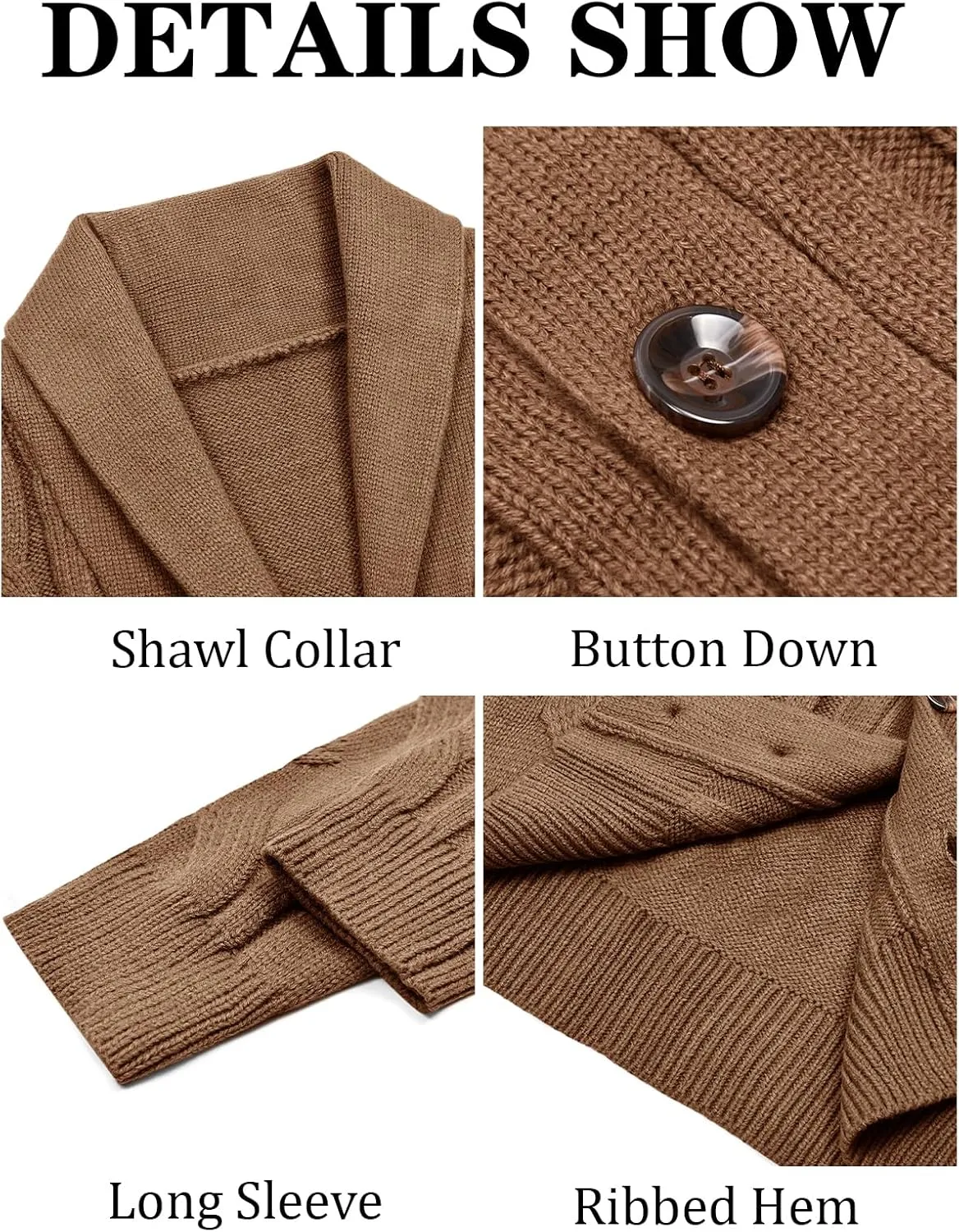 Runcati Mens Cardigan Sweater Cable Knit Button Down Shawl Collar Casual Long Sleeve Fall Winter Sweaters