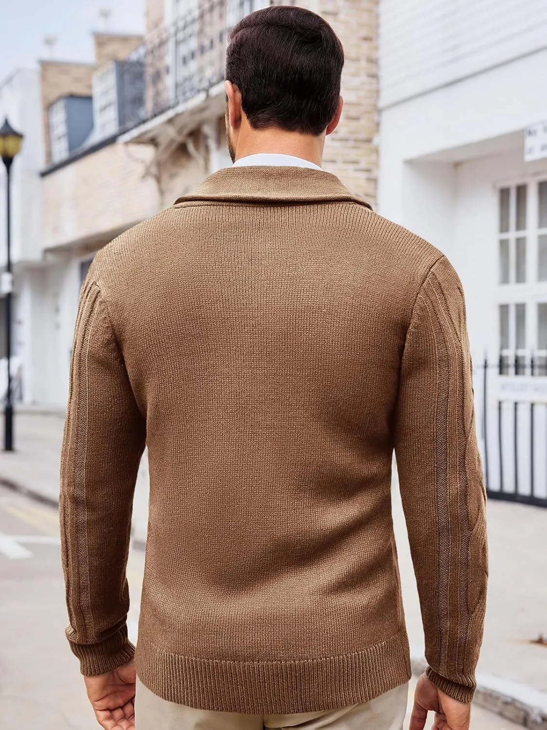 Runcati Mens Cardigan Sweater Cable Knit Button Down Shawl Collar Casual Long Sleeve Fall Winter Sweaters
