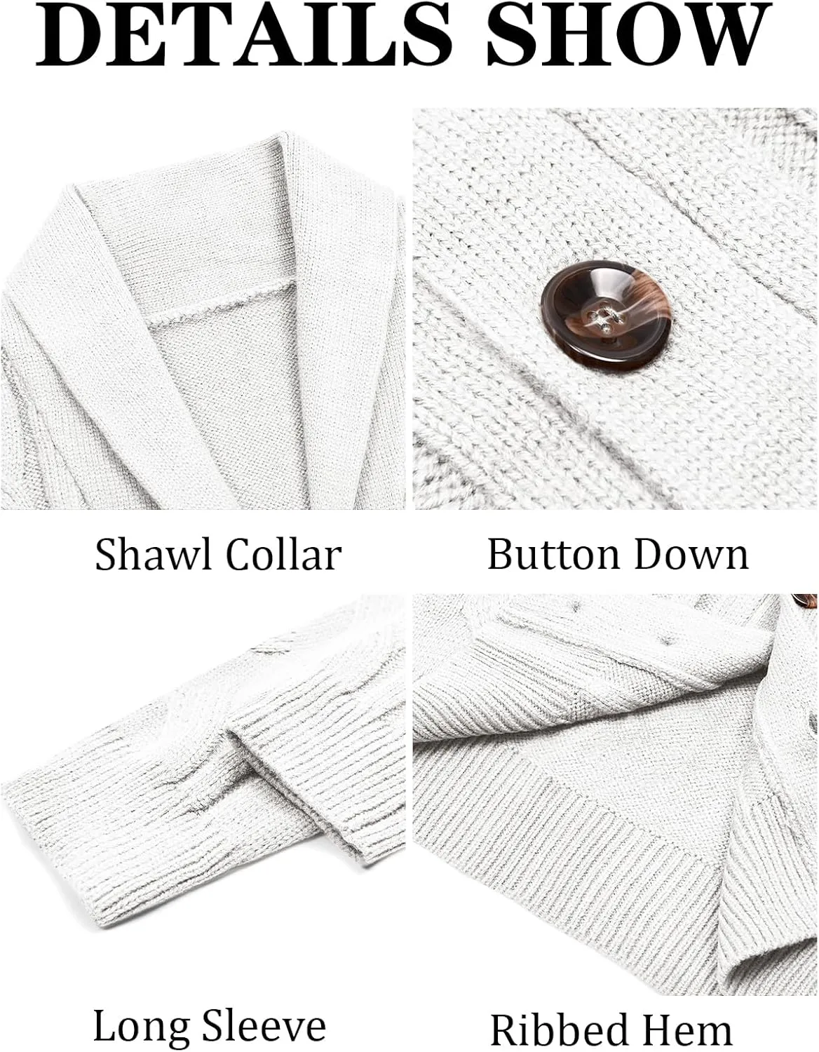 Runcati Mens Cardigan Sweater Cable Knit Button Down Shawl Collar Casual Long Sleeve Fall Winter Sweaters