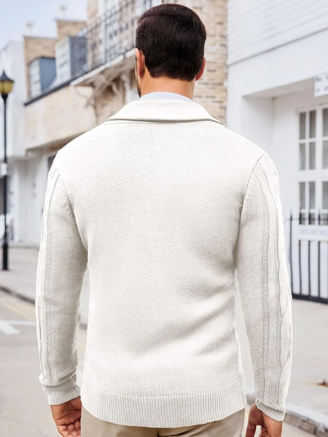 Runcati Mens Cardigan Sweater Cable Knit Button Down Shawl Collar Casual Long Sleeve Fall Winter Sweaters
