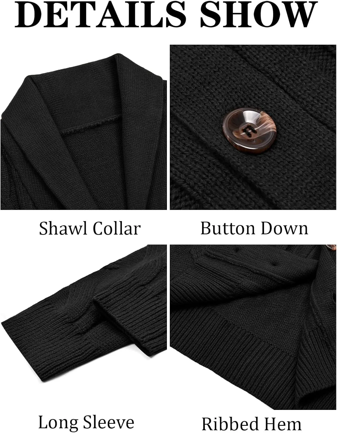 Runcati Mens Cardigan Sweater Cable Knit Button Down Shawl Collar Casual Long Sleeve Fall Winter Sweaters