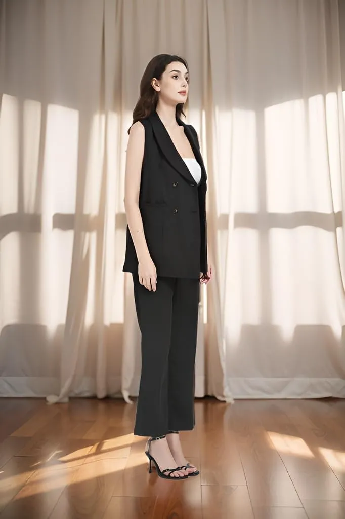 S7 Women's Sleeveless Vest Classic Double Breasted Suit Vest Casual Waistcoat Solid Business Blazer Vest with 2 Pockets