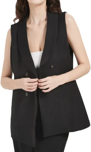 S7 Women's Sleeveless Vest Classic Double Breasted Suit Vest Casual Waistcoat Solid Business Blazer Vest with 2 Pockets