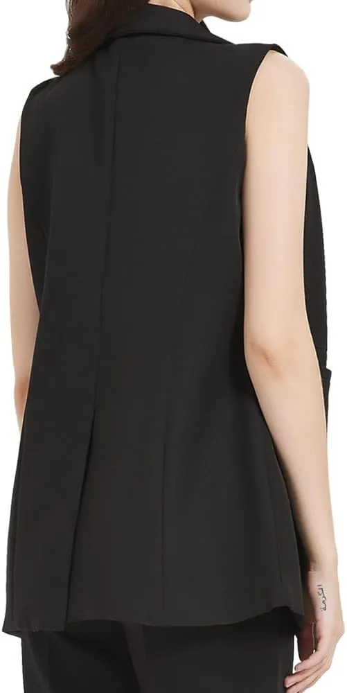 S7 Women's Sleeveless Vest Classic Double Breasted Suit Vest Casual Waistcoat Solid Business Blazer Vest with 2 Pockets