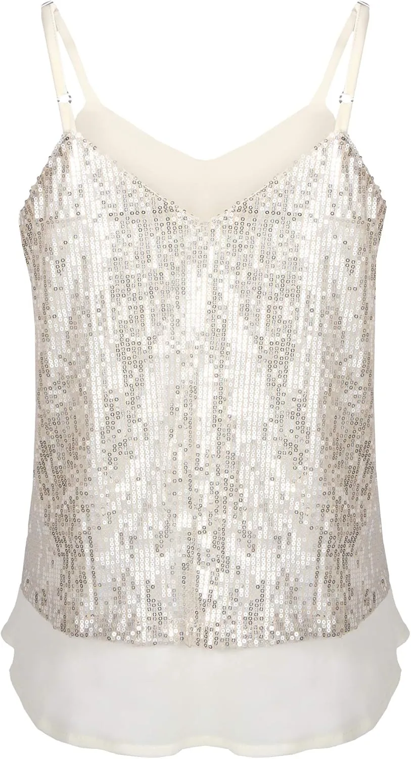 SATINIOR Christmas Women Sequin Tank Tops Sparkly Sequin Camisole Tops Glitter Sequined Vest Christmas Party