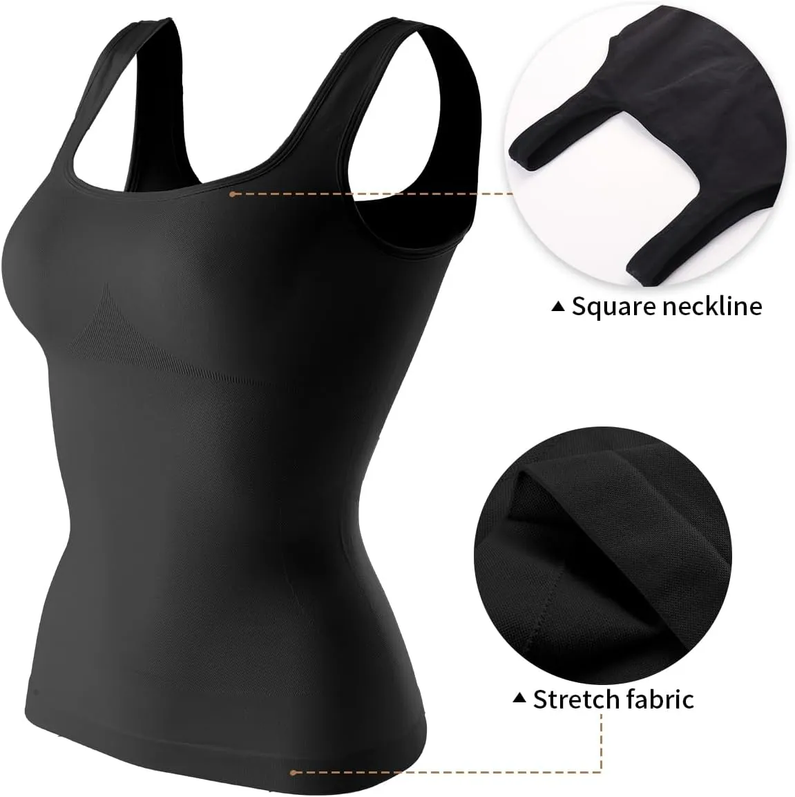 Shapewear Tops for Women Tummy Control Square Neck Body Shaper Belly Compression Slim Tank Top Camisole