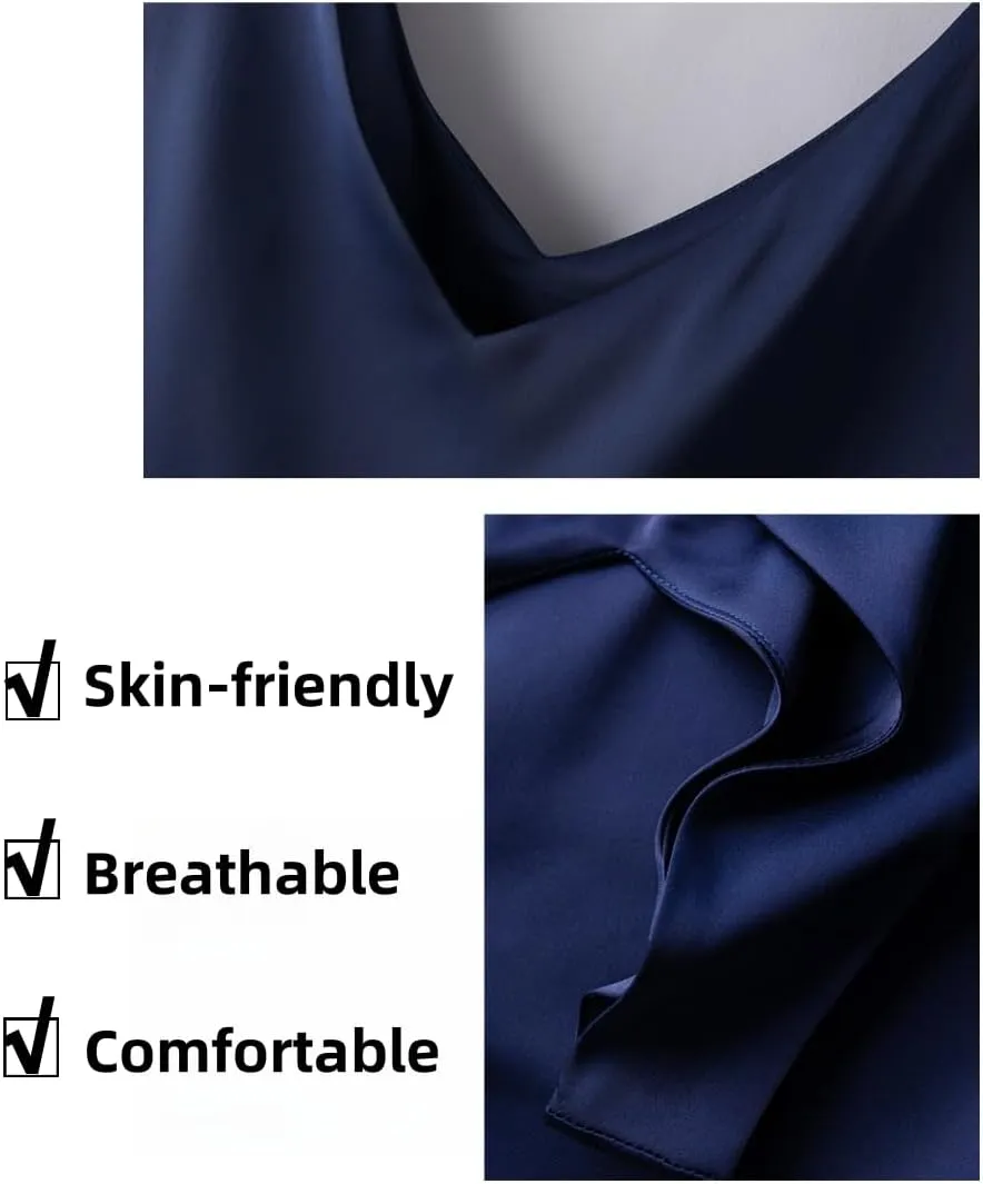 Silk Camisole Top Women's V-Neck Sleeveless Blouse,Loose Fit Casual Beach Vacation Outfits Shirt,S-3XL