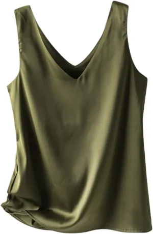Silk Camisole Top Women's V-Neck Sleeveless Blouse,Loose Fit Casual Beach Vacation Outfits Shirt,S-3XL