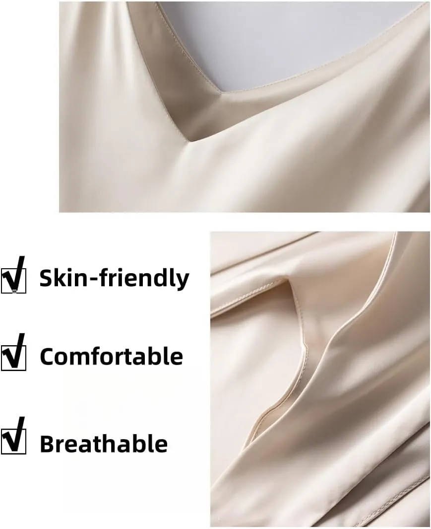 Silk Camisole Top Women's V-Neck Sleeveless Blouse,Loose Fit Casual Beach Vacation Outfits Shirt,S-3XL