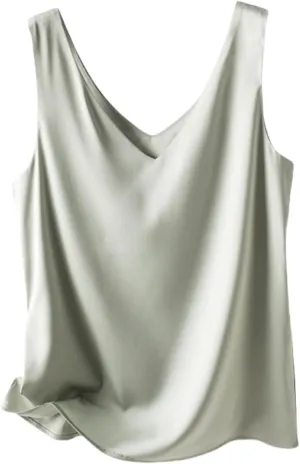 Silk Camisole Top Women's V-Neck Sleeveless Blouse,Loose Fit Casual Beach Vacation Outfits Shirt,S-3XL