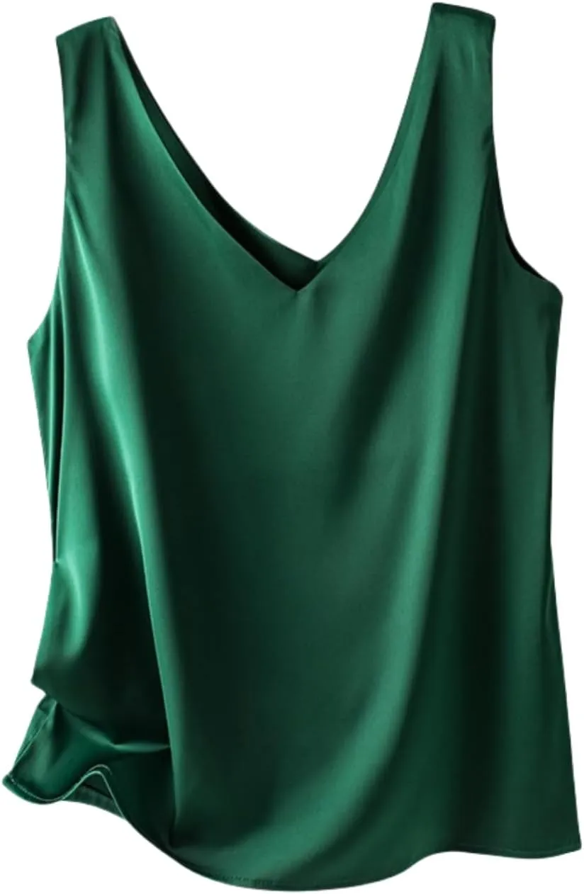 Silk Camisole Top Women's V-Neck Sleeveless Blouse,Loose Fit Casual Beach Vacation Outfits Shirt,S-3XL