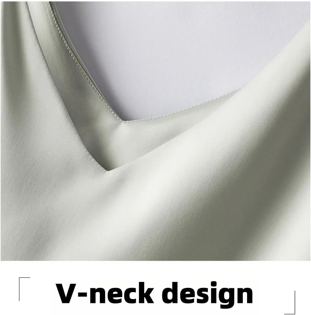 Silk Camisole Top Women's V-Neck Sleeveless Blouse,Loose Fit Casual Beach Vacation Outfits Shirt,S-3XL