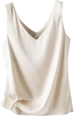 Silk Camisole Top Women's V-Neck Sleeveless Blouse,Loose Fit Casual Beach Vacation Outfits Shirt,S-3XL