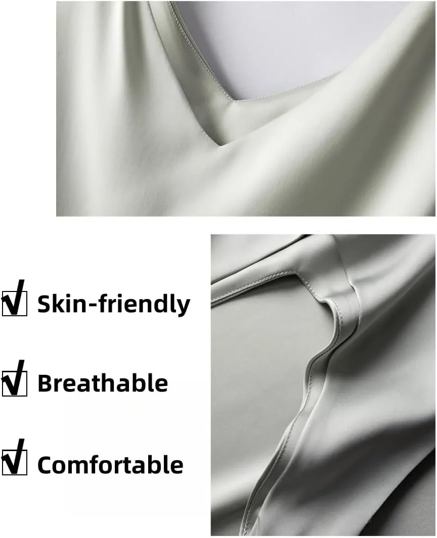 Silk Camisole Top Women's V-Neck Sleeveless Blouse,Loose Fit Casual Beach Vacation Outfits Shirt,S-3XL