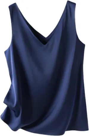 Silk Camisole Top Women's V-Neck Sleeveless Blouse,Loose Fit Casual Beach Vacation Outfits Shirt,S-3XL