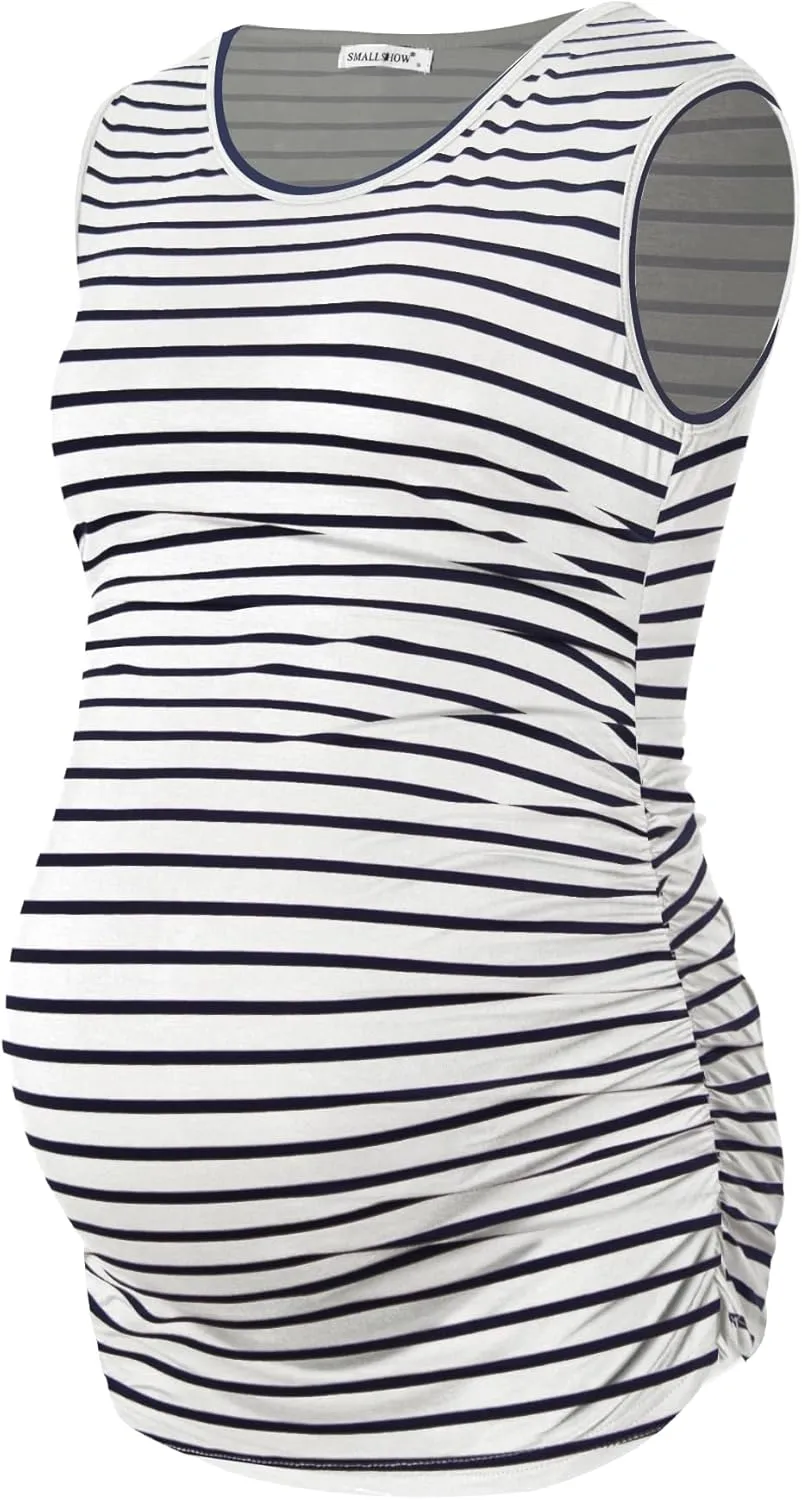 Smallshow Women's Sleeveless Maternity Tank Tops Ruched Pregnancy Clothes 3-Pack