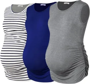 Smallshow Women's Sleeveless Maternity Tank Tops Ruched Pregnancy Clothes 3-Pack