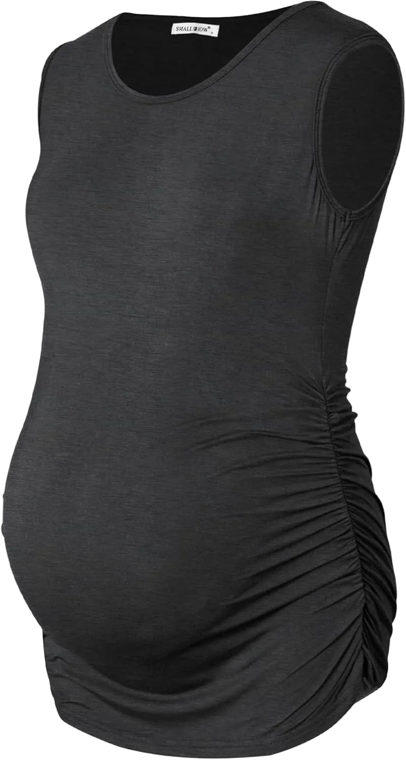Smallshow Women's Sleeveless Maternity Tank Tops Ruched Pregnancy Clothes 3-Pack