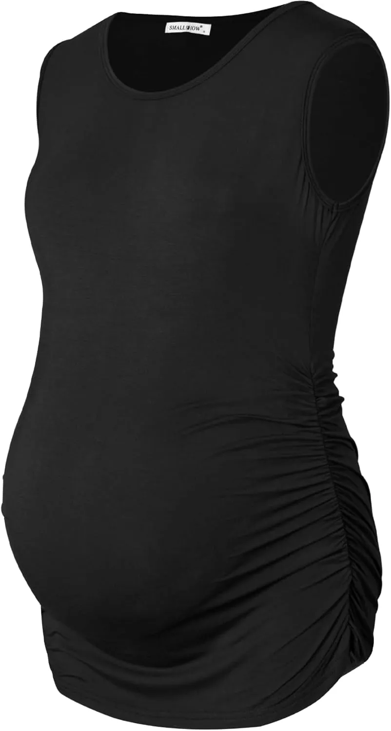 Smallshow Women's Sleeveless Maternity Tank Tops Ruched Pregnancy Clothes 3-Pack