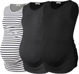 Smallshow Women's Sleeveless Maternity Tank Tops Ruched Pregnancy Clothes 3-Pack