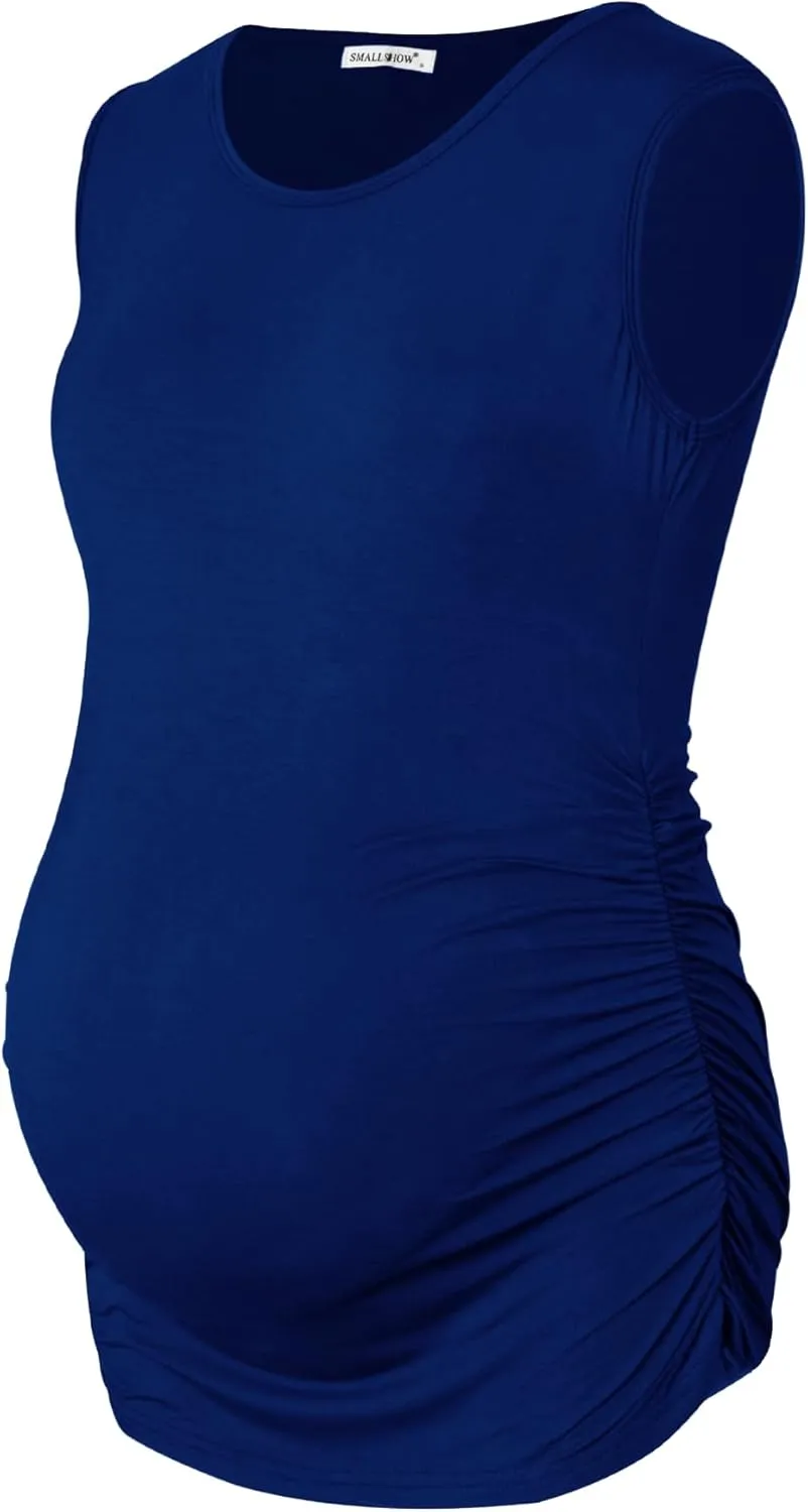 Smallshow Women's Sleeveless Maternity Tank Tops Ruched Pregnancy Clothes 3-Pack